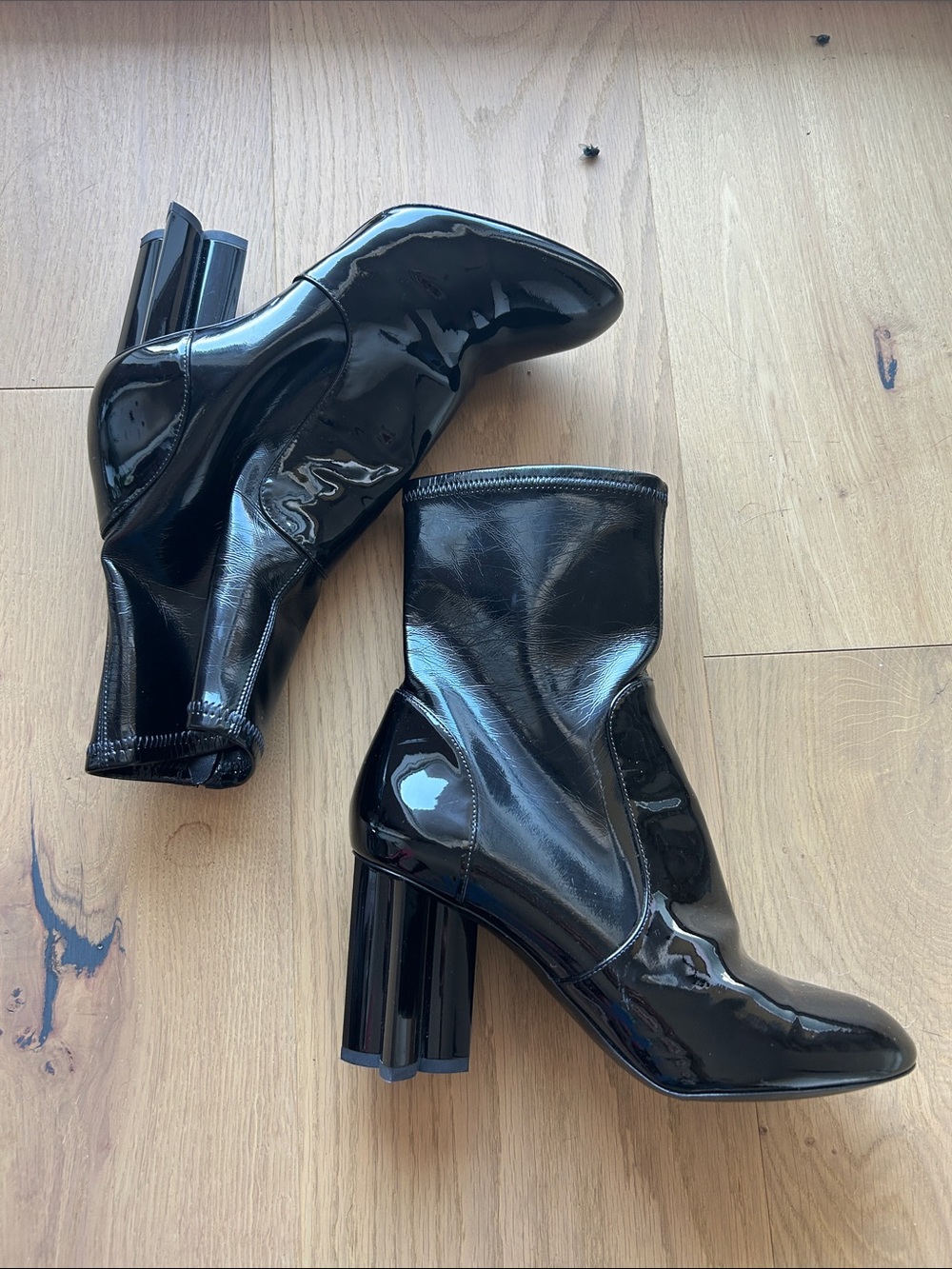 Louis Vuitton Black Patent Leather Ankle Booties with Sculpted Block Heel